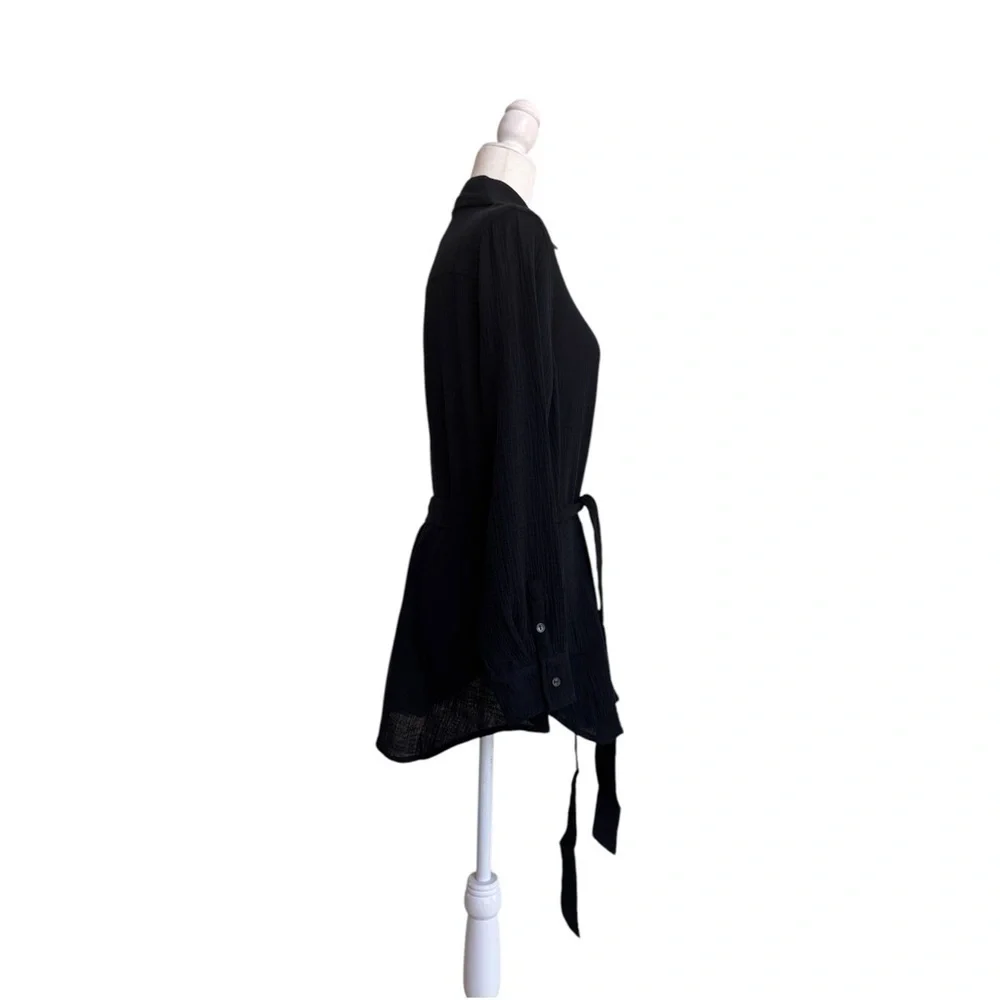 Andie Swim The Corvo Black Button Up Collared Long Sleeve Womens Size S Belted